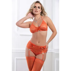 3 Pc Lace Up Teddy With High Waist Panty and  Stockings - One Size - Daring Tangy