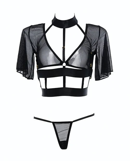 Adore Dreamer Sheer Mesh Strappy Top & Thong Black O/s