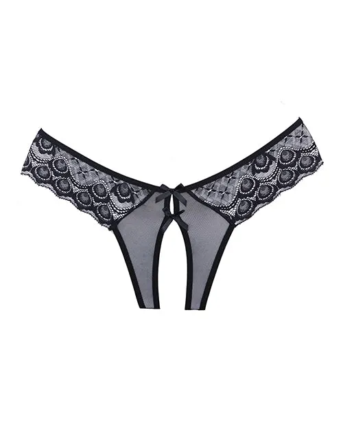 Adore Foreplay Lace & Mesh Front Open Panty Black O/s