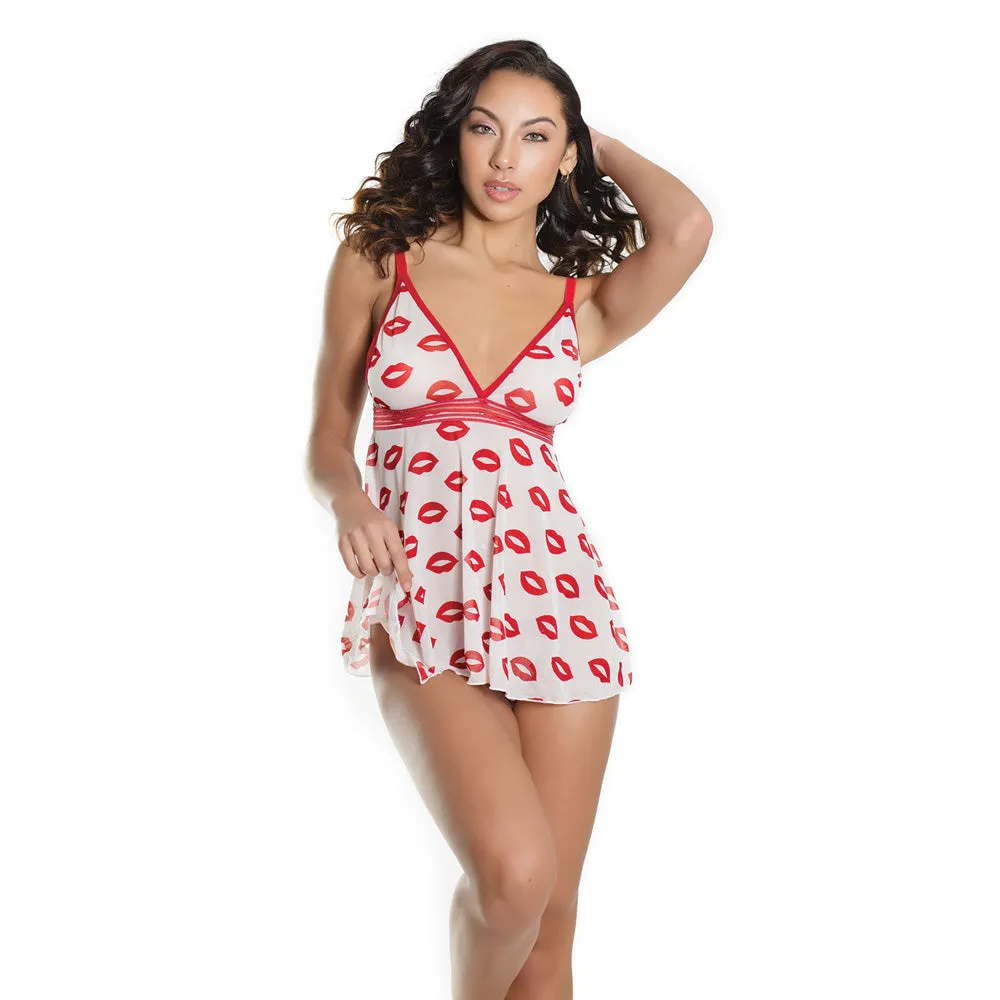 Babydoll And Thong White/Red OS Box