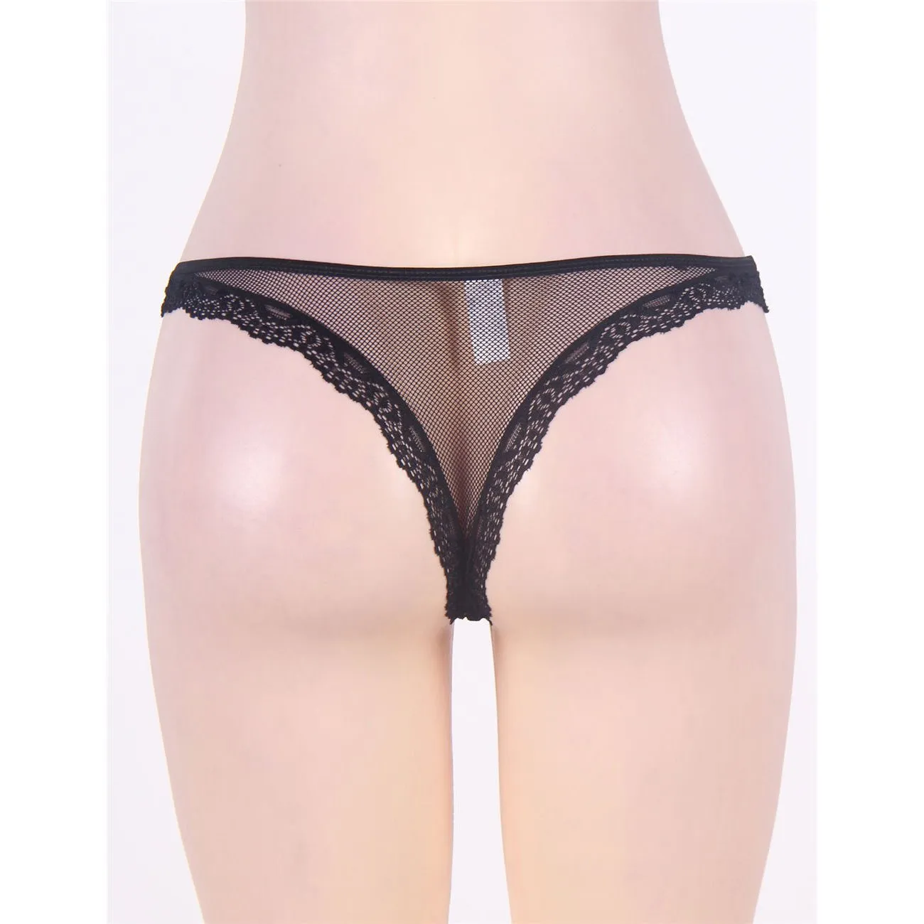 Black Fishnet and Lace Panties - Three Sizes Available