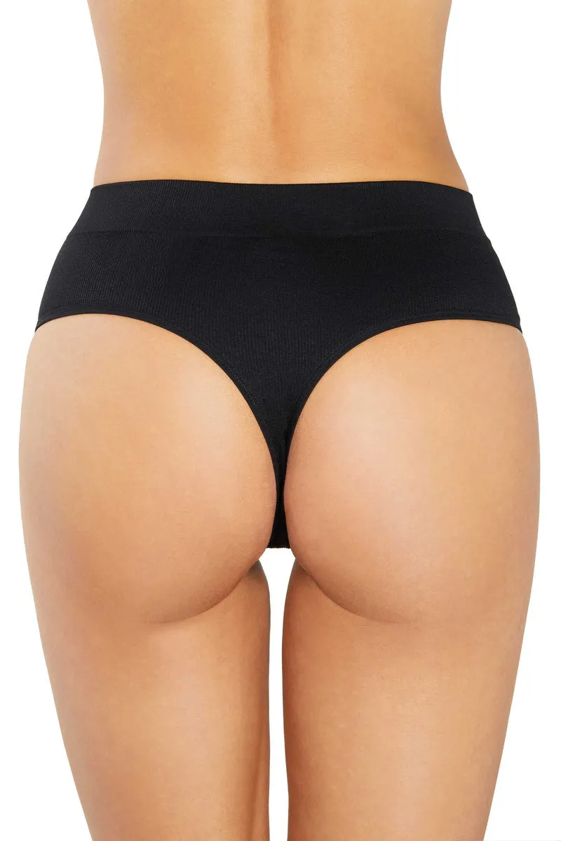 BLACK HIGH SCULPT THONG RIB