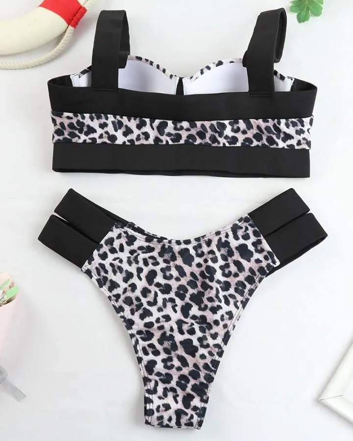 Colorblock Sleeveless Bra With Panties Bikini Sets