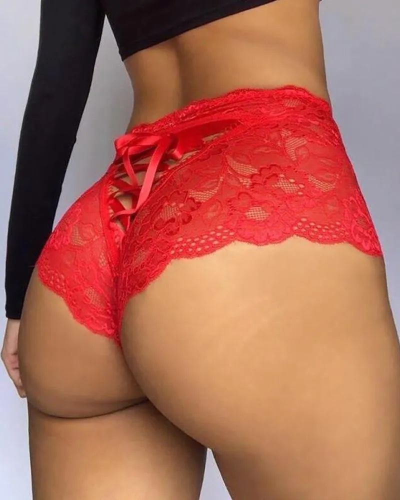 Criss Cross Tie Back Scallop Trim Lace Panties