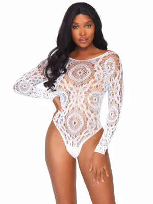 Crochet Lace Long Sleeved Teddy Bodysuit