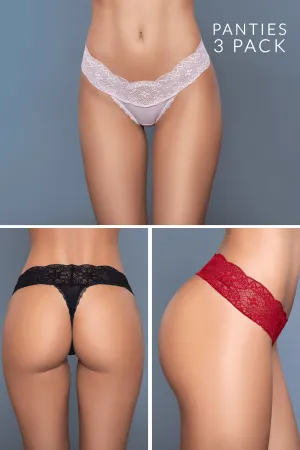 Danielle 3-Pack Lace Trim Thong