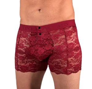 Foxers Lace Boxer Briefs w/ Pouch in Black Cherry