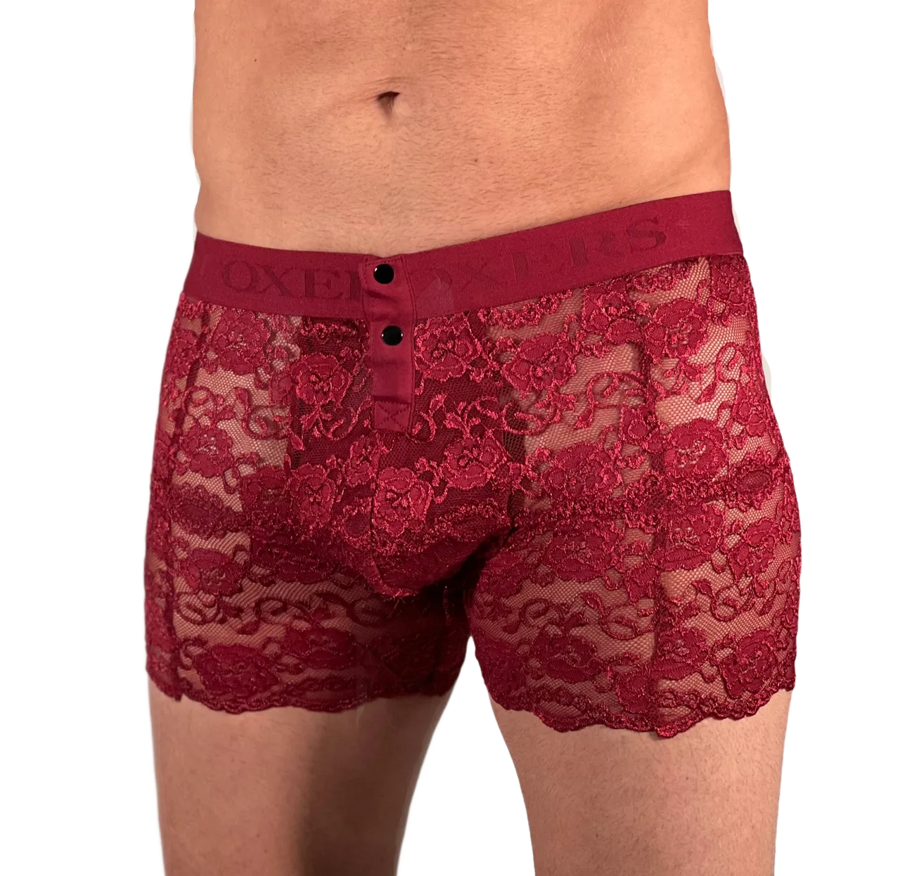 Foxers Lace Boxer Briefs w/ Pouch in Black Cherry