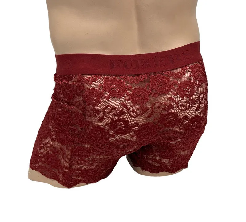 Foxers Lace Boxer Briefs w/ Pouch in Black Cherry