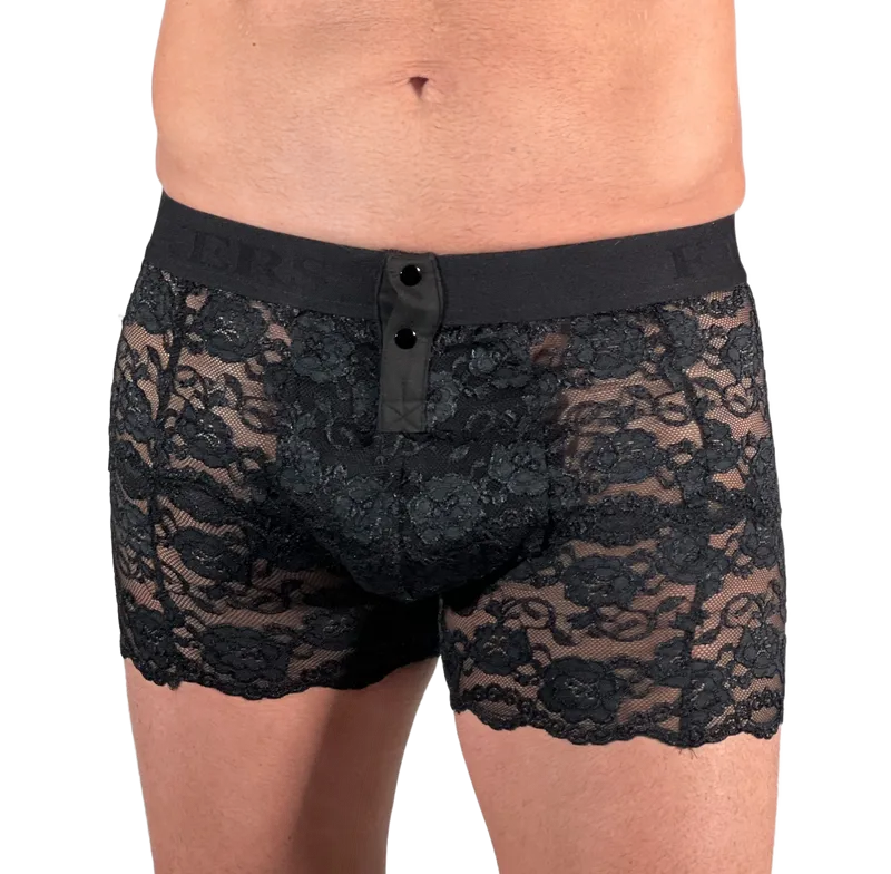 Foxers Lace Boxer Briefs w/ Pouch in Black