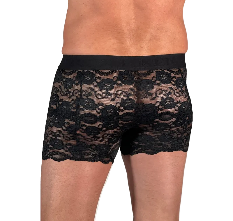 Foxers Lace Boxer Briefs w/ Pouch in Black