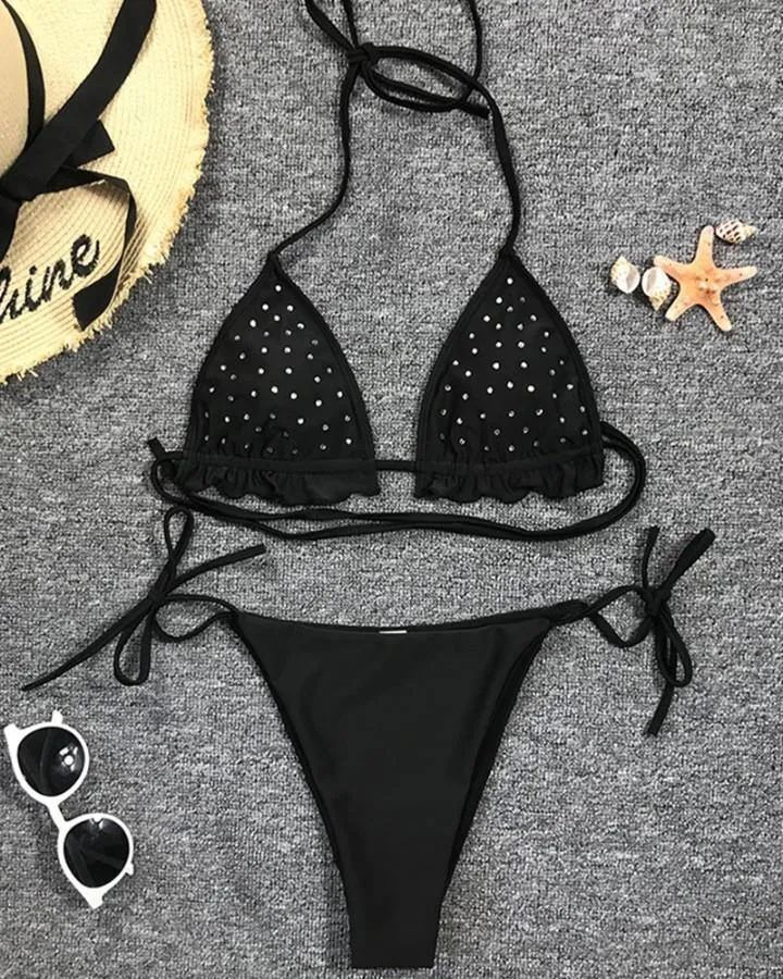 Glitter Strap Bra With Panties Bikini Sets