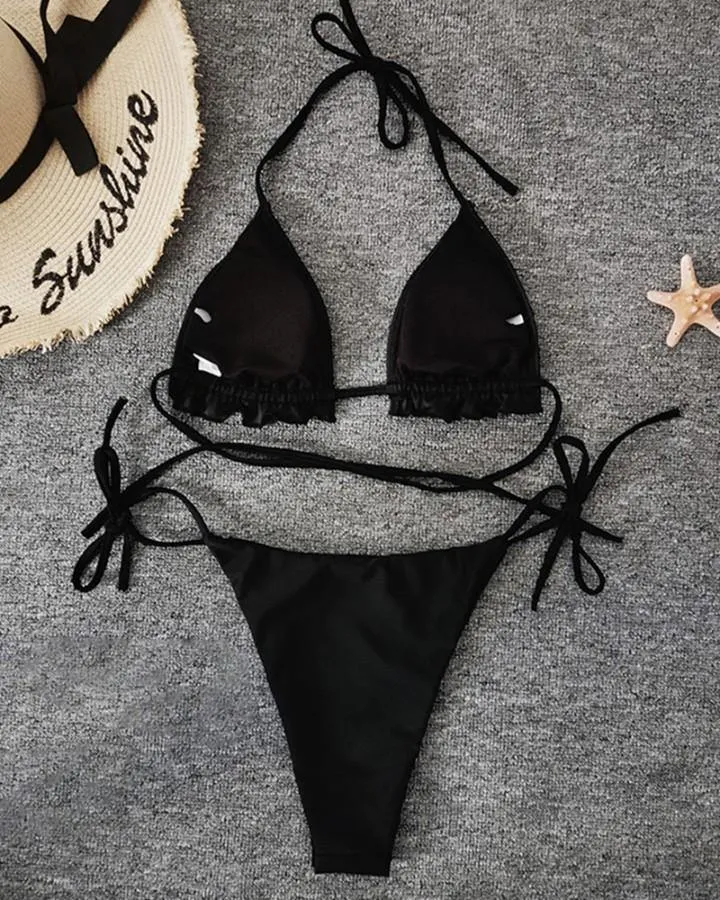 Glitter Strap Bra With Panties Bikini Sets