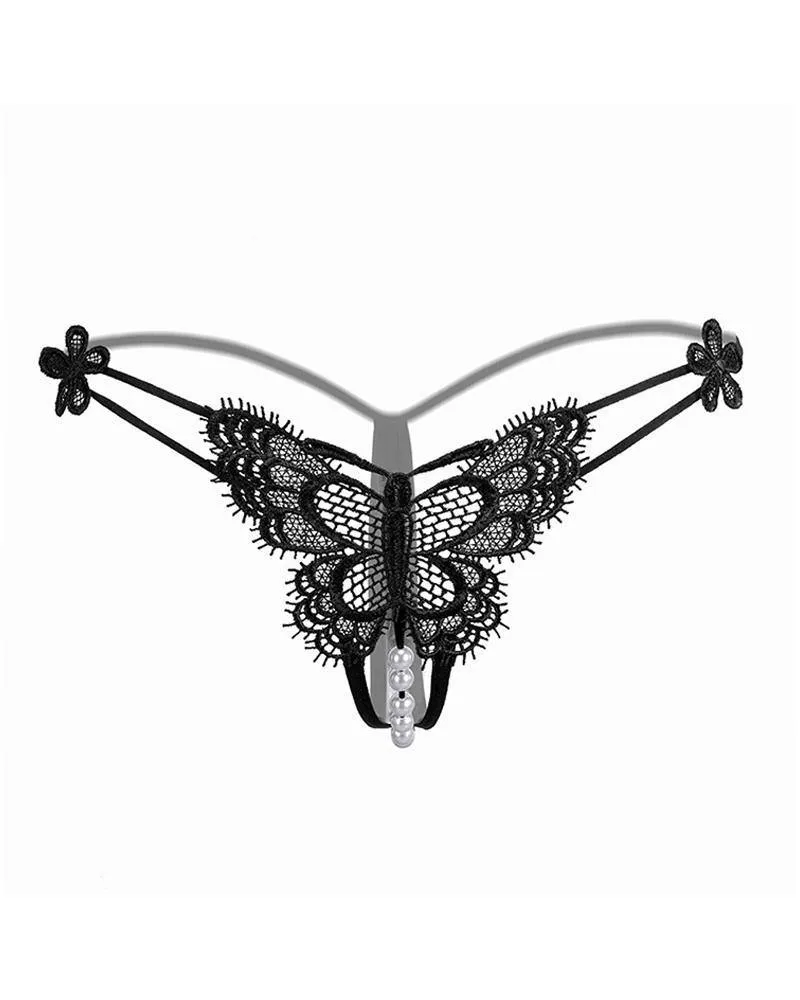 Guipure Lace Beaded Thong