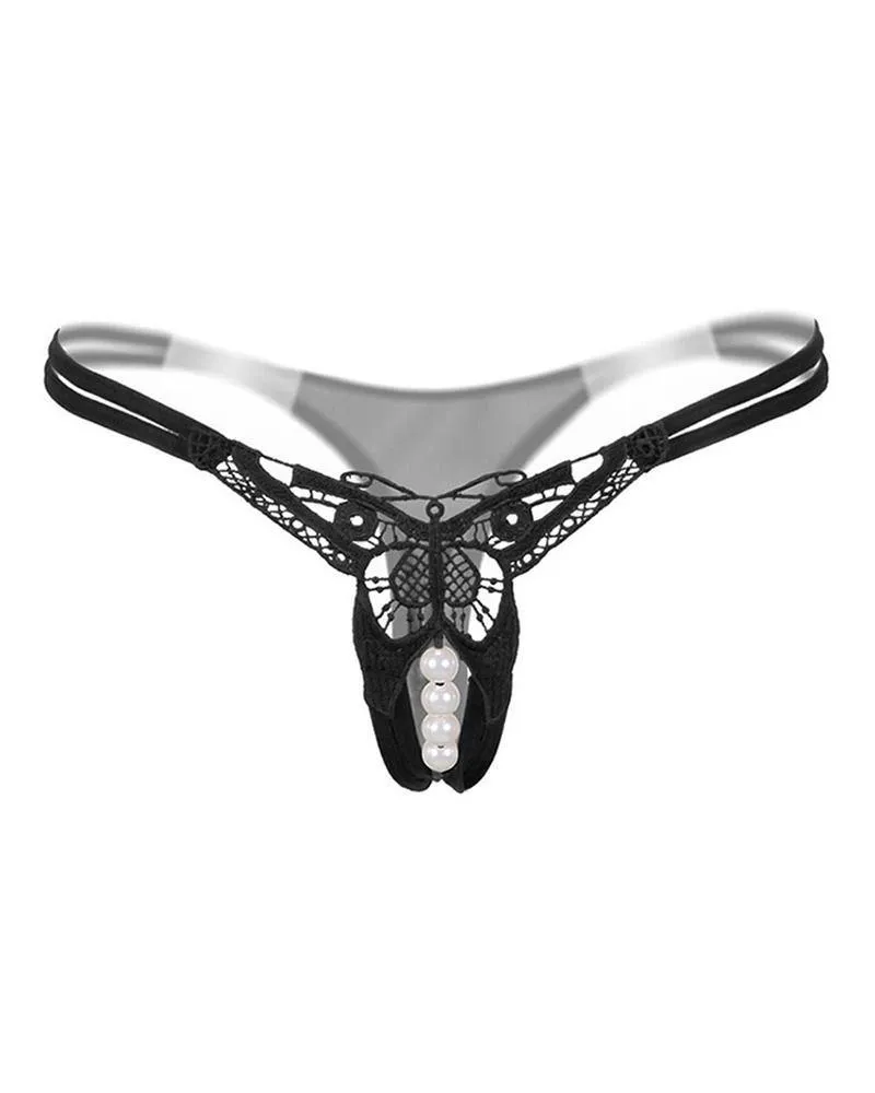 Guipure Lace Beaded Thong