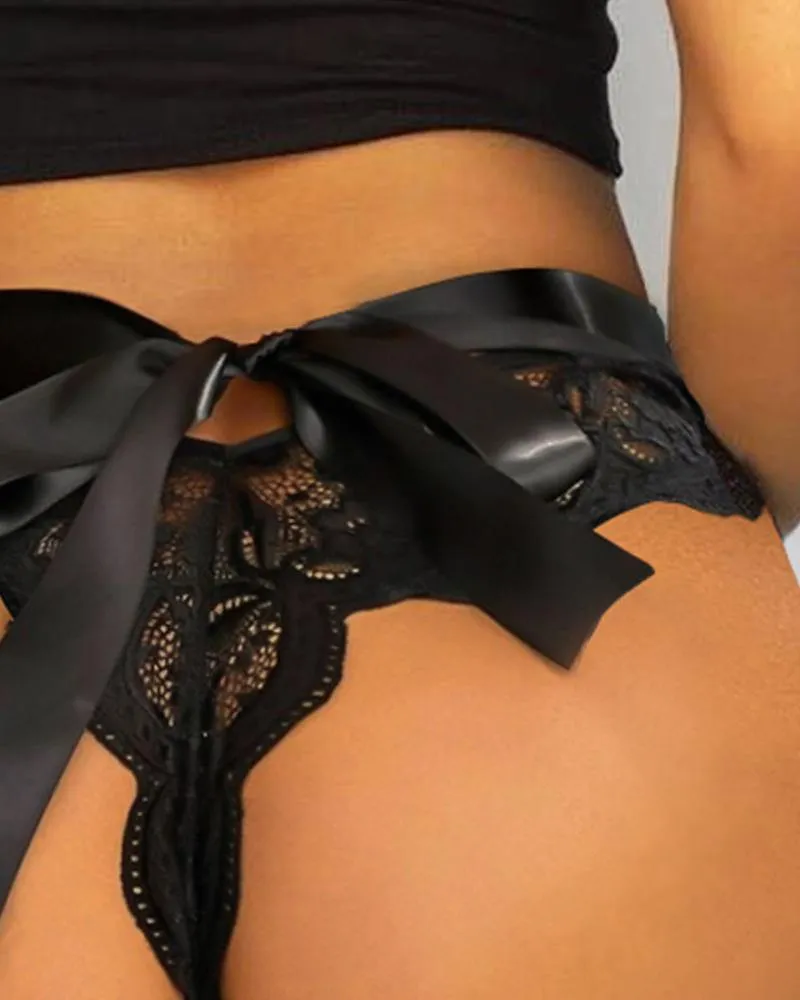 Guipure Lace Ribbon Decor Panty