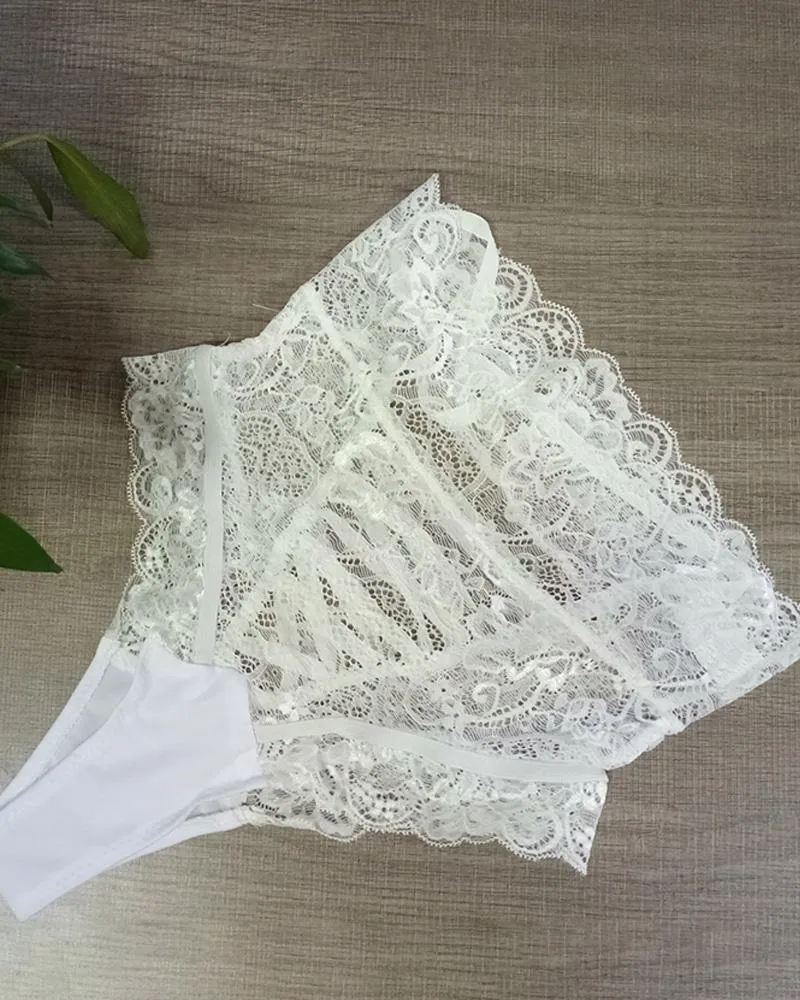 High Waist Lace-up Floral Lace Panty