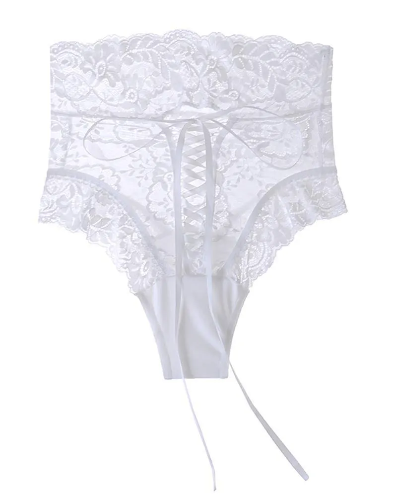 High Waist Lace-up Floral Lace Panty