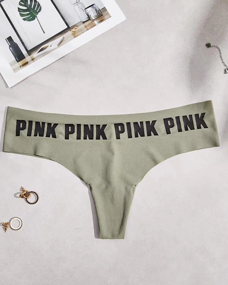 High Waist Letter Print Thong