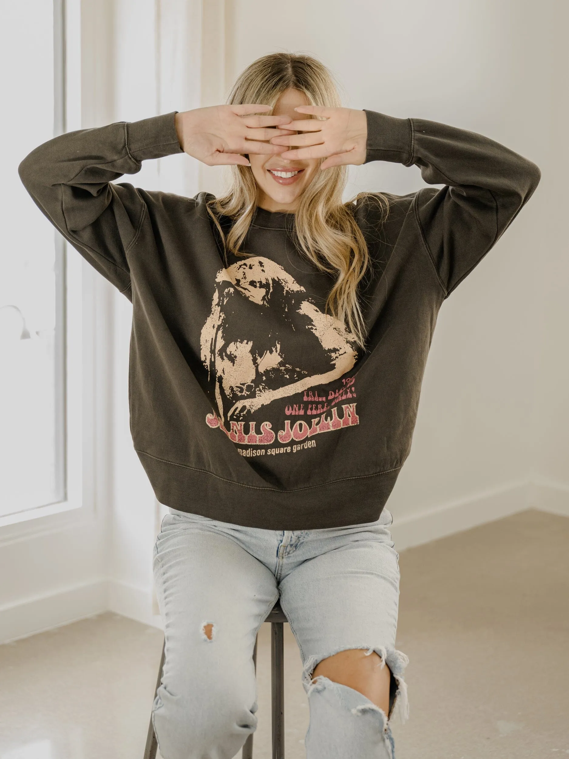 Janis Joplin Madison Square Garden Smoke Hi-Dive Oversized Crew Sweatshirt