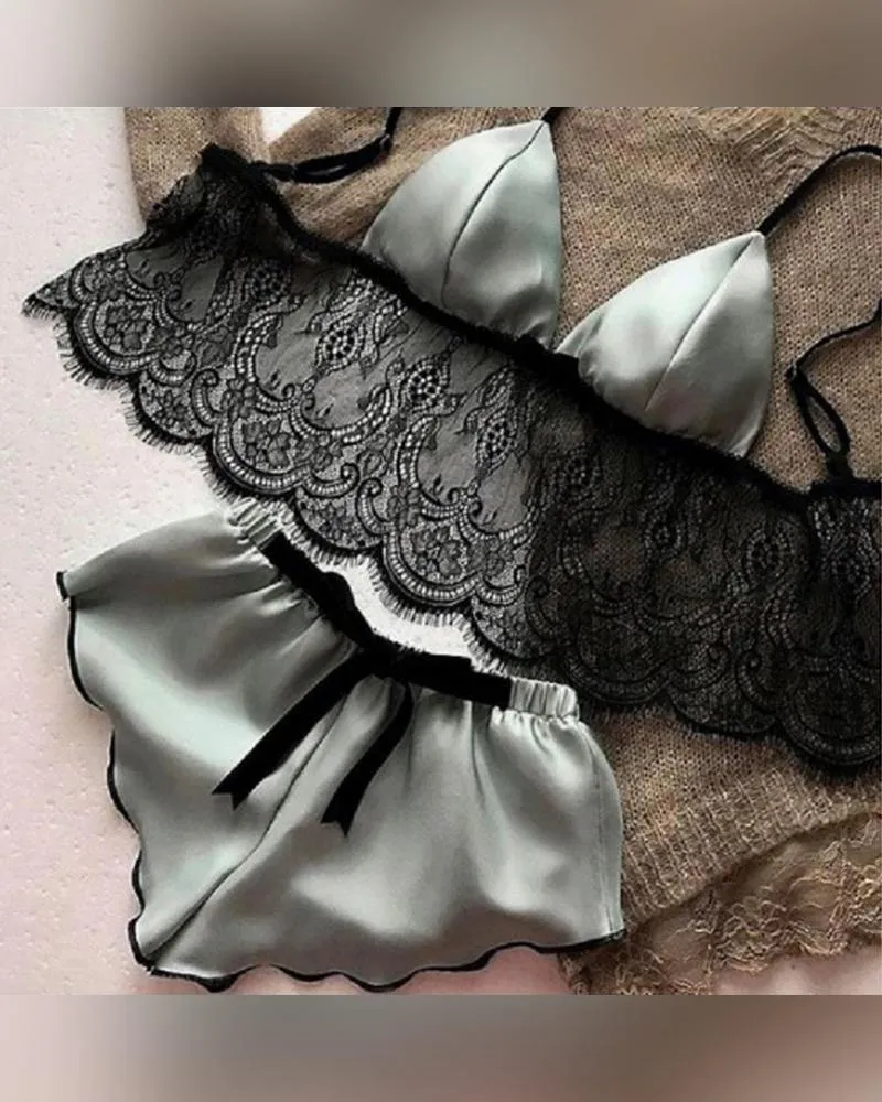 Lace Patchwork Strap Bra With Panties Sexy Sets