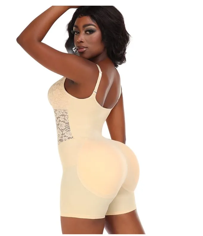 Lace Shapewear Bodysuit with Hip Pads Butt Lifter and Waist Slimmer Slimming Control Panties