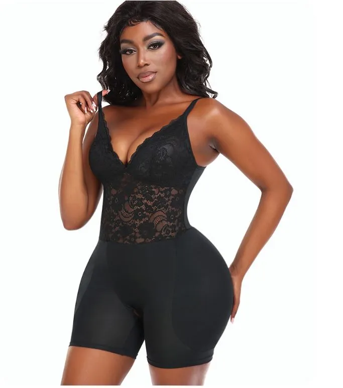 Lace Shapewear Bodysuit with Hip Pads Butt Lifter and Waist Slimmer Slimming Control Panties