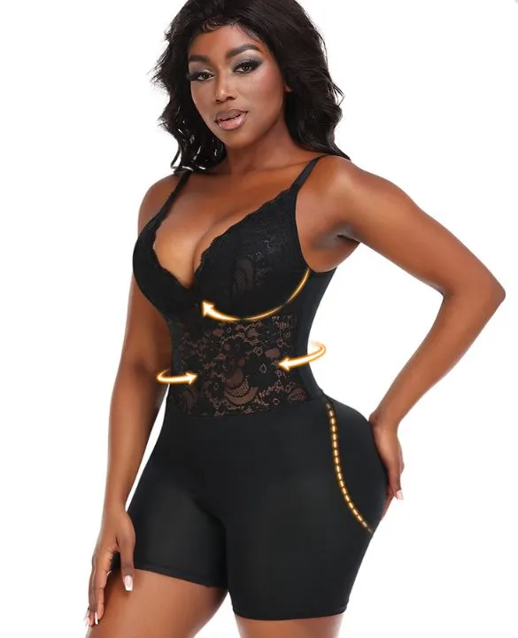 Lace Shapewear Bodysuit with Hip Pads Butt Lifter and Waist Slimmer Slimming Control Panties