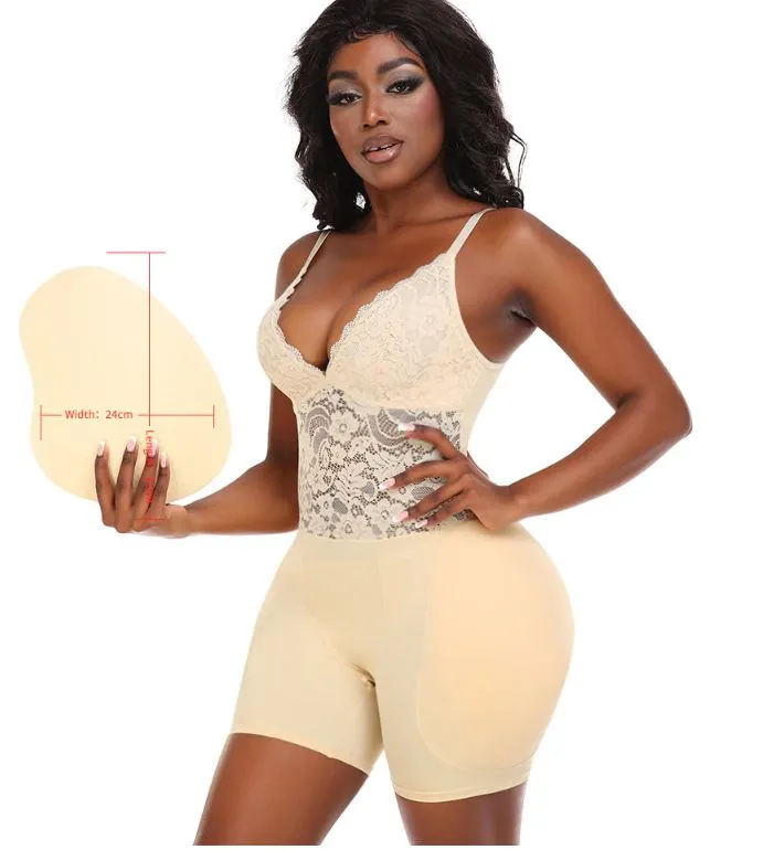 Lace Shapewear Bodysuit with Hip Pads Butt Lifter and Waist Slimmer Slimming Control Panties