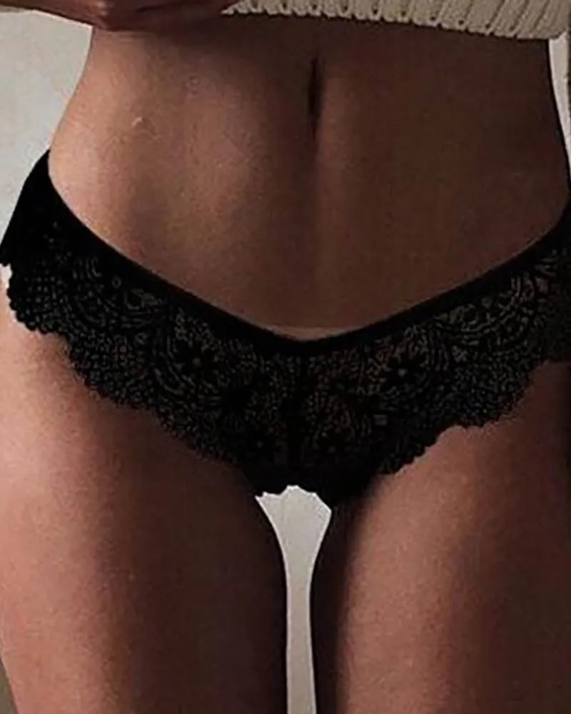 Lace Trim Hollow Out Panty