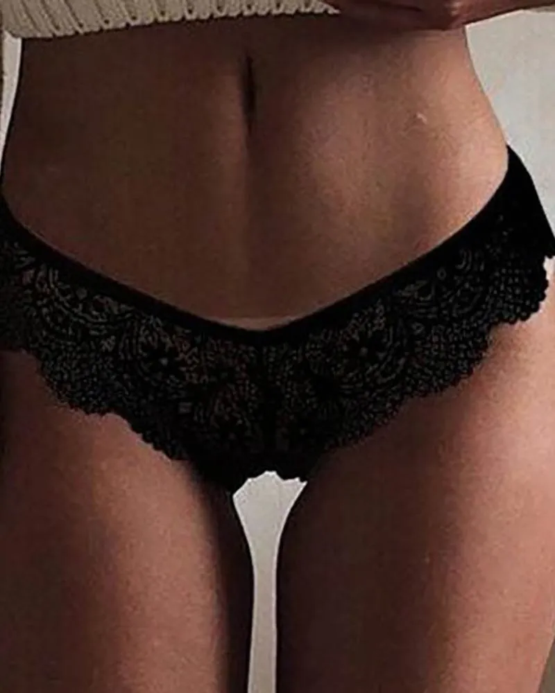 Lace Trim Hollow Out Panty