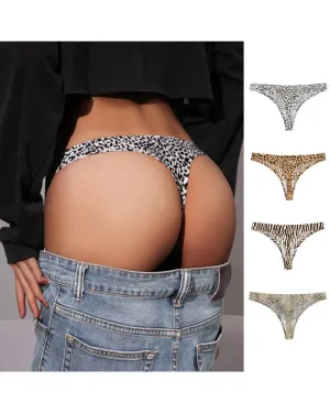 Leopard Print Skinny Low Waist Thong Panties