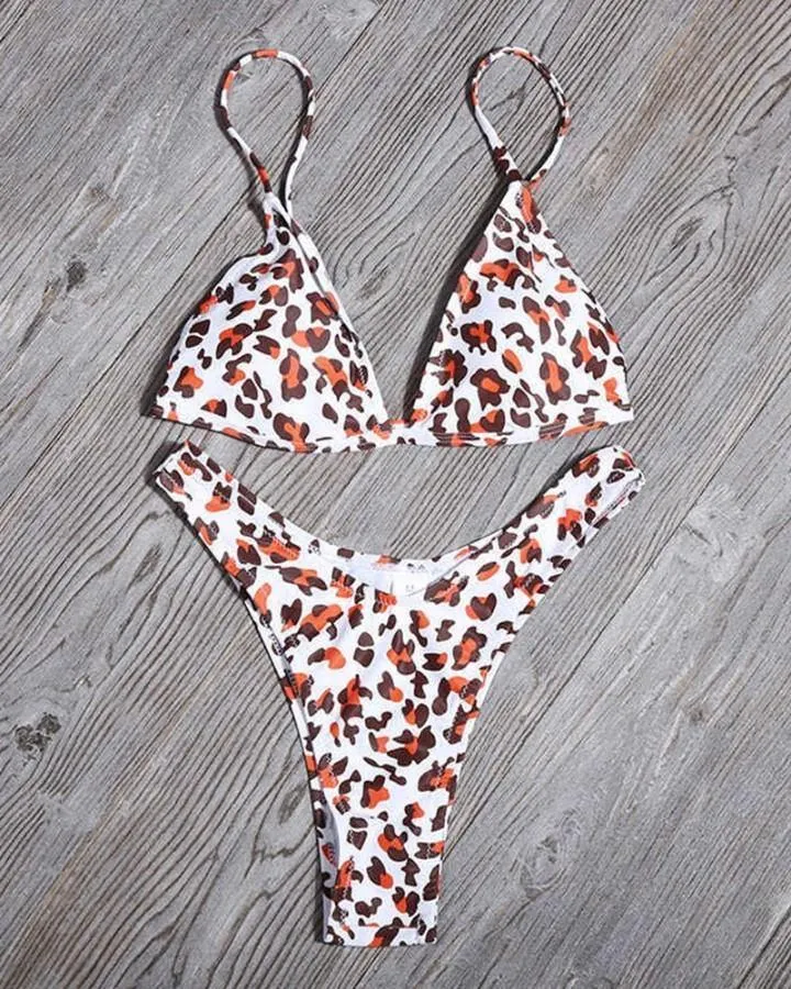 Leopard Strap Bra With Panties Bikini Sets