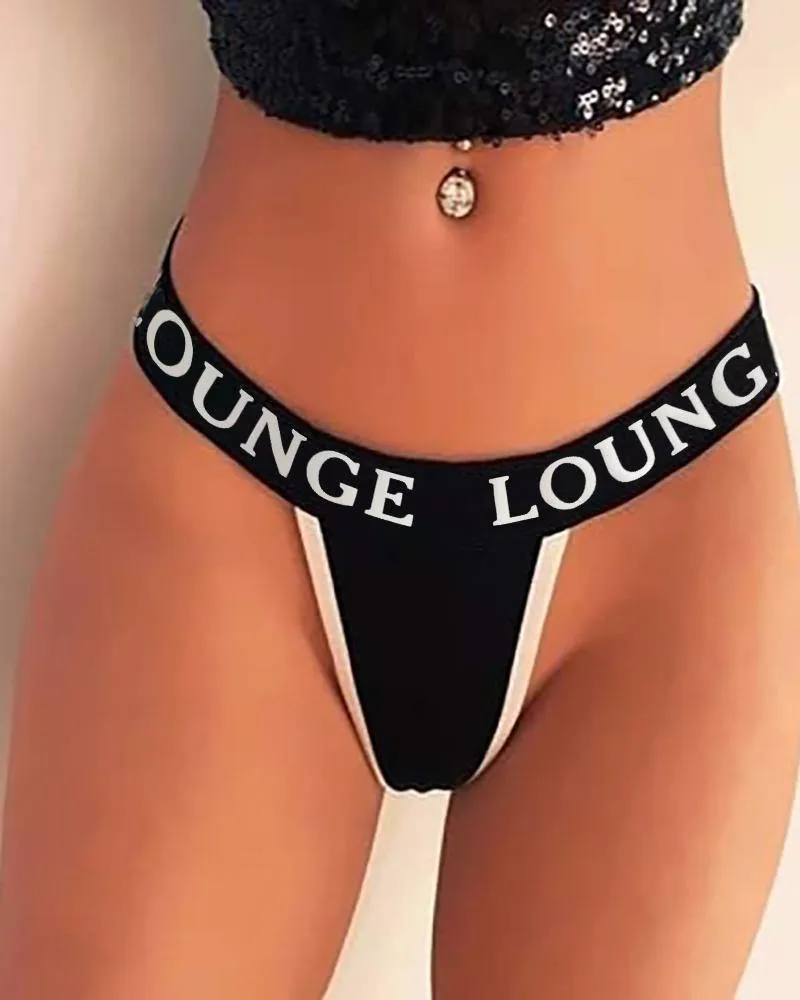 Letter Print Tape Sexy Thong