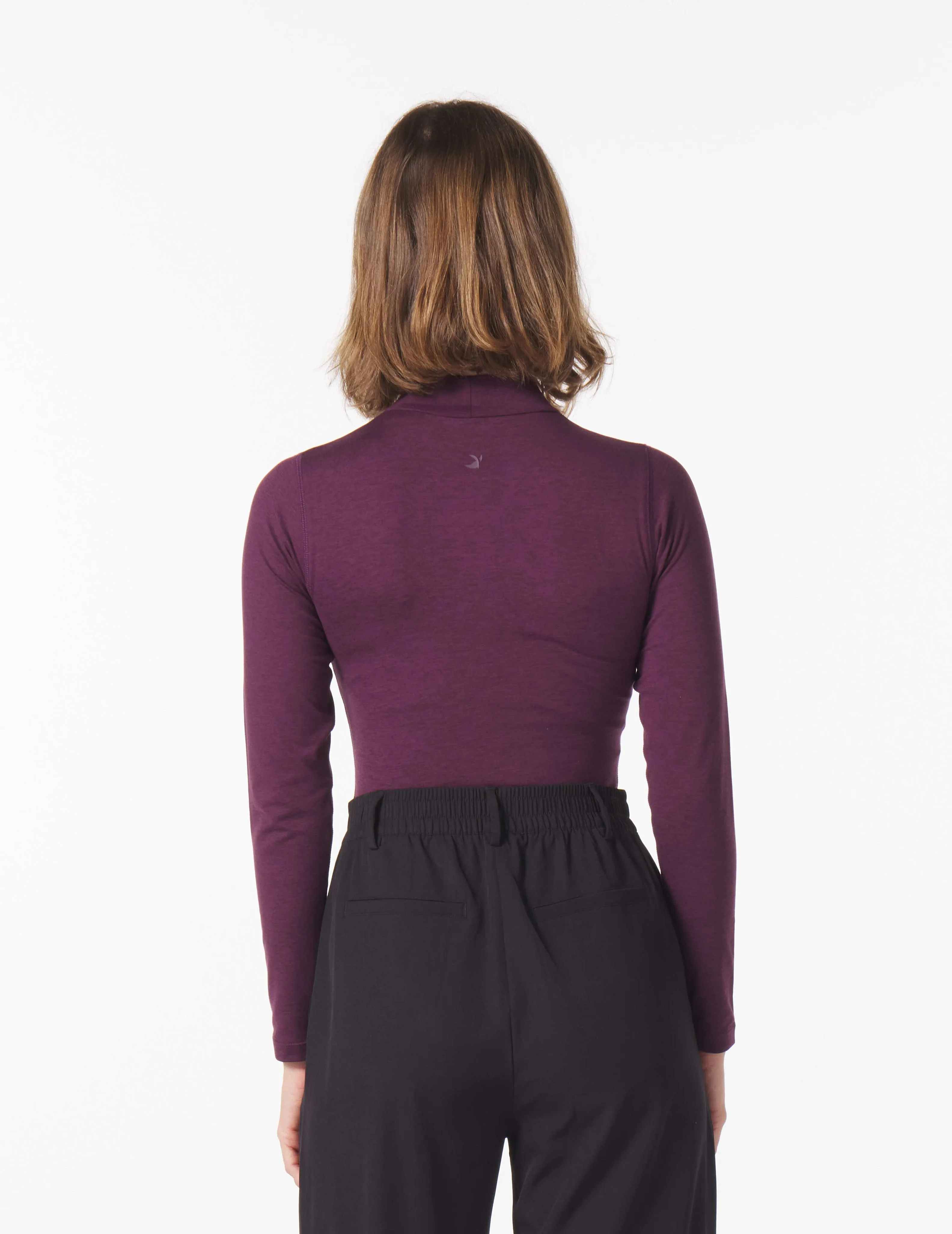 Long Sleeve Mock Neck Body Suit: Mulberry