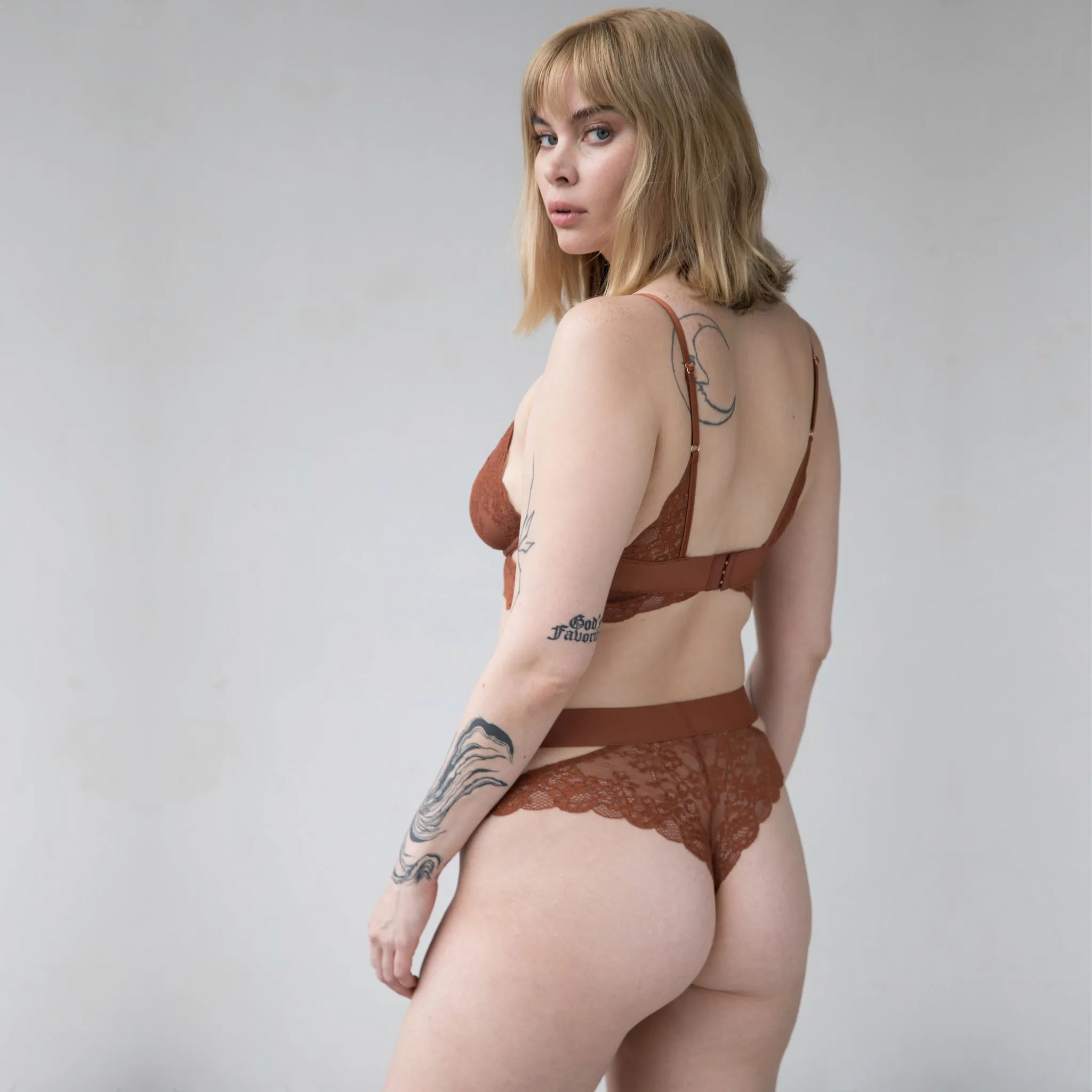  Monique Morin Wild Lace Cheeky Panty in Salted Caramel