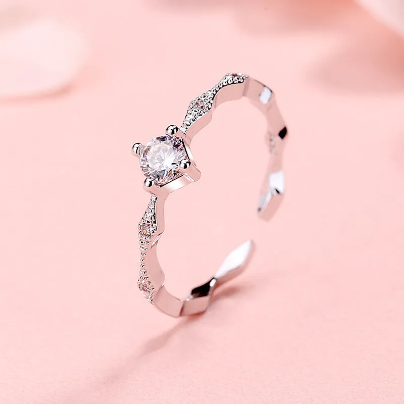 Niche Design Cold Wind Rhombus Zircon Open Index Finger Ring