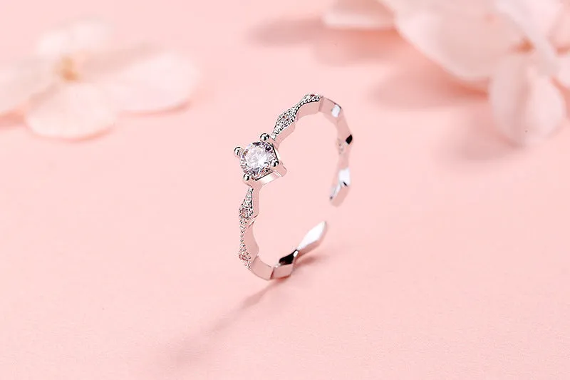 Niche Design Cold Wind Rhombus Zircon Open Index Finger Ring