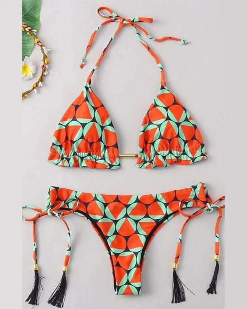 Patterns Print Strap Bra With Panties Bikini Sets