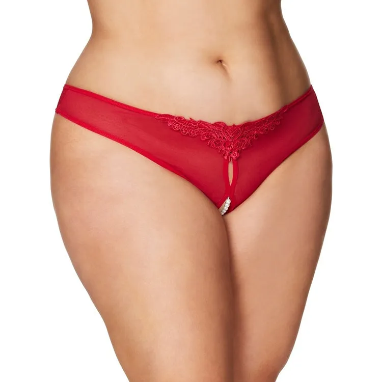 Pearl Crotchless Thong - Plus Size