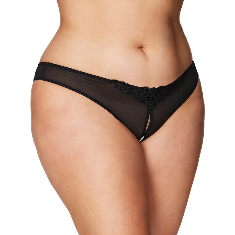 Pearl Crotchless Thong - Plus Size