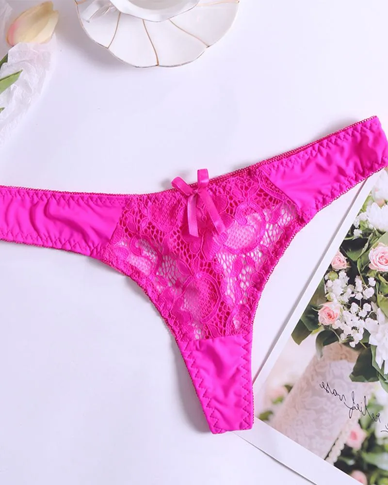 Sexy Women See Through Hollow Out Cotton Low Waist Lace Thong