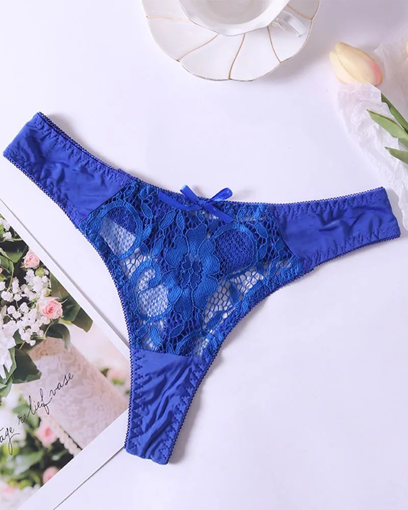 Sexy Women See Through Hollow Out Cotton Low Waist Lace Thong