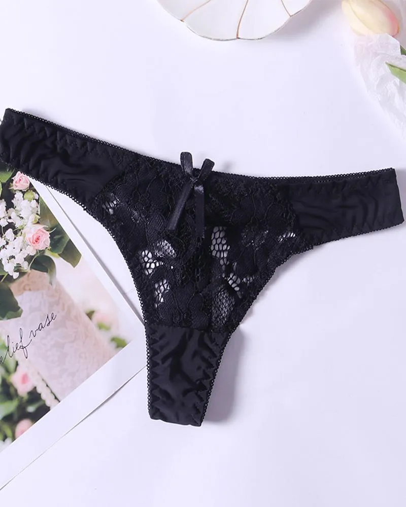 Sexy Women See Through Hollow Out Cotton Low Waist Lace Thong