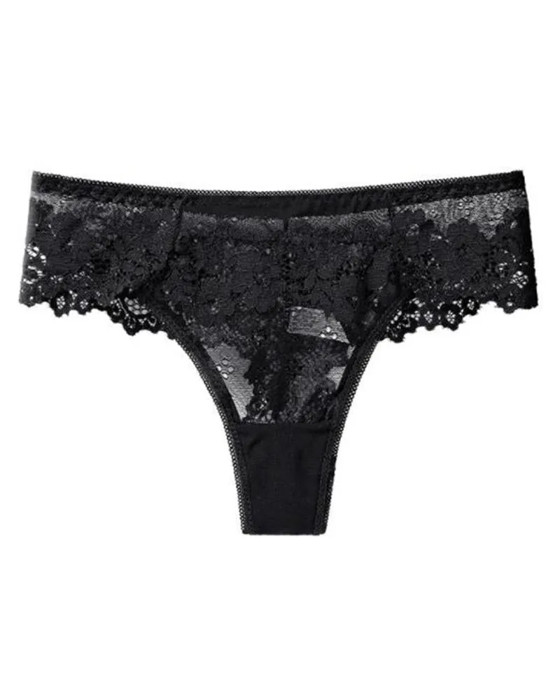 Sheer Mesh Floral Lace Seamless Thong Panties