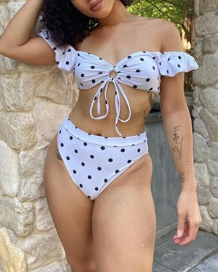 Solid Short Sleeve Skinny Strappy Bra With Panties Bikini Sets